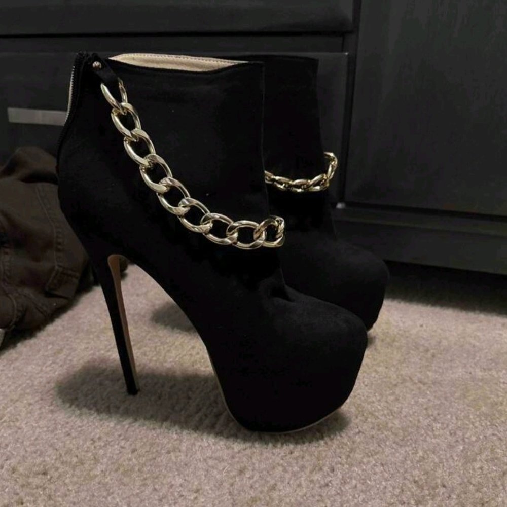 SHEIN Black and Gold High Heel Ankle Boots